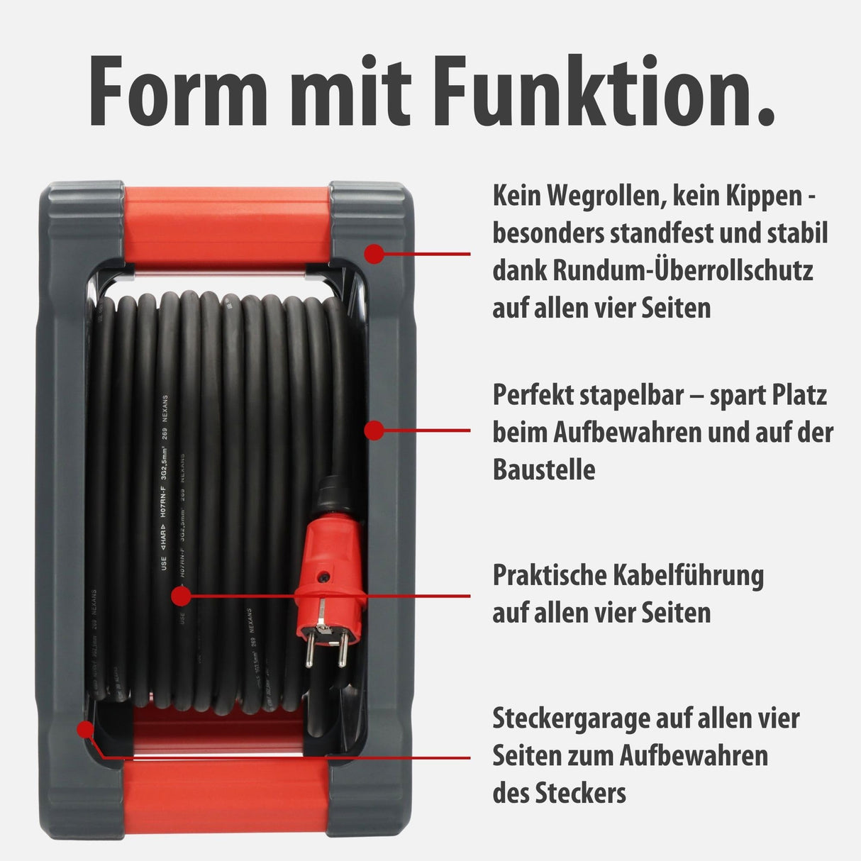 Brennenstuhl Carrete de cable profesional KA 3200 5 IP44 (cable H07RN-F 3G2,5 de 33 m en negro, 5 tomas de seguridad, uso en obra y exterior permanente, fabricado en Alemania)