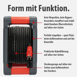 Brennenstuhl Carrete de cable profesional KA 3200 5 IP44 (cable H07RN-F 3G2,5 de 33 m en negro, 5 tomas de seguridad, uso en obra y exterior permanente, fabricado en Alemania)