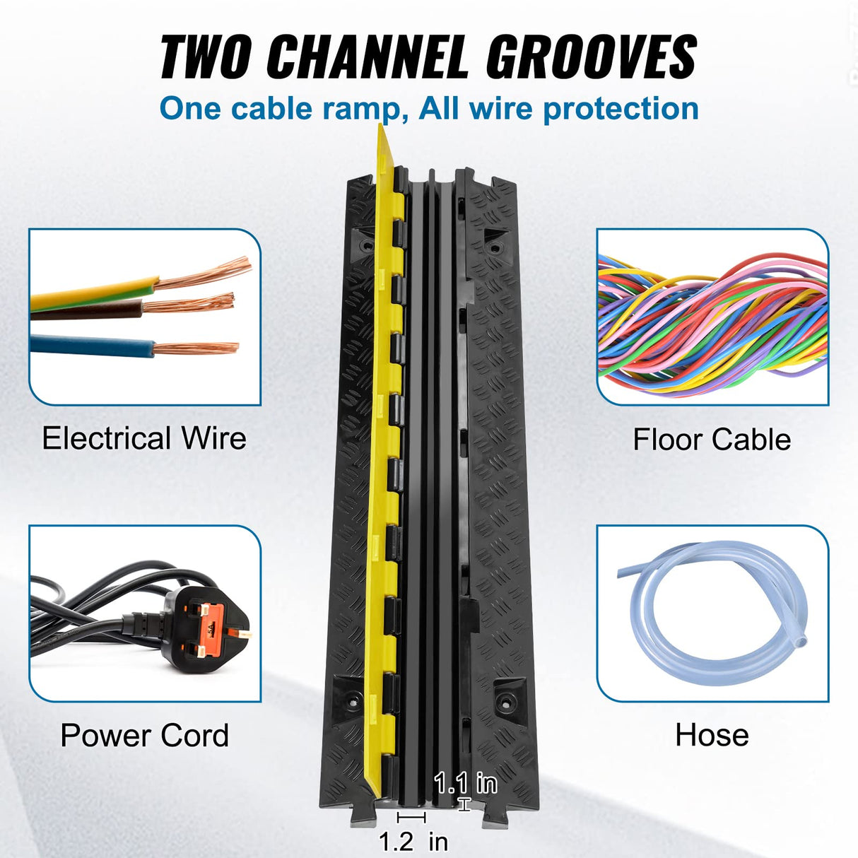VEVOR Rampa protectora de cables, paquete de 5, 2 canales, capacidad de 22,000 lbs/eje, cubierta de alambre de TPU resistente, rampa protectora de manguera, rampa de entrada, retardador de velocidad d