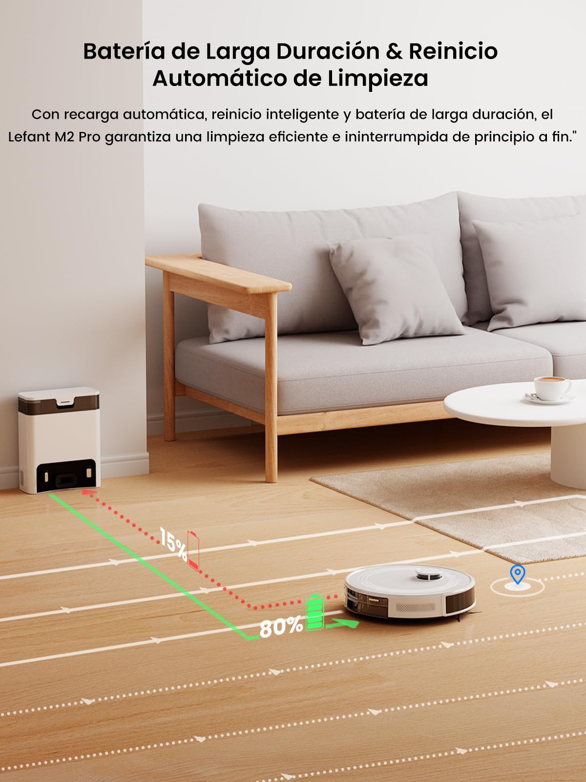 LEFANT Robot Aspirador y Fregasuelos M2 Pro, 6000Pa Succión, 140min Autonomía, Autovaciado 60 Días, Navegación dToF, Obstáculos 190° PSD, Mapeo Multinivel, Mascotas