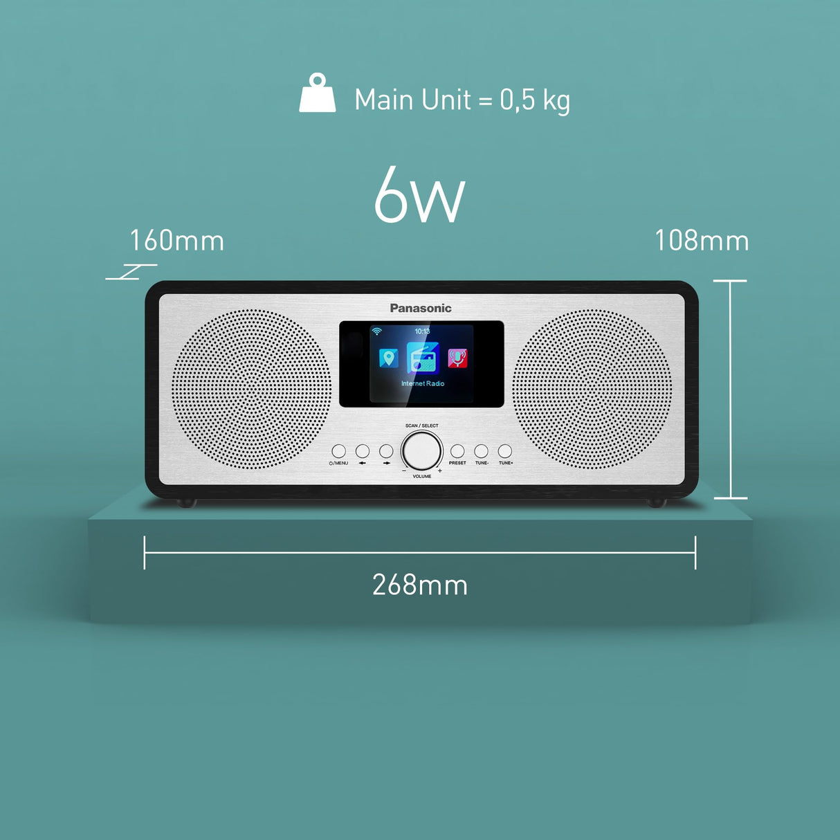 Panasonic RF-D40EGK-K Radio de Internet y Dab+/FM con Bluetooth, 6 W, Altavoces de 7,5 cm, LCD a Color TFT de 2,4", Alarma y Temporizador de Apagado, Mando a Distancia, USB, Wi-Fi, Negro