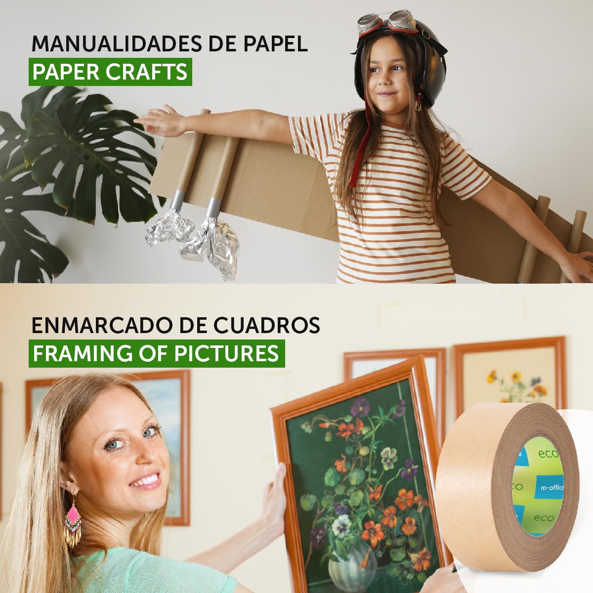 m-office Cinta Adhesiva Papel Kraft, Cinta de Embalar Adhesiva para Embalaje de Cajas, Envíos, Mudanzas y Manualidades, Cinta de Papel Embalaje, Cinta Marrón Papel Kraft (12 uds, 72mmx80m)