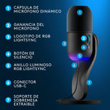 Logitech G Yeti GX, micrófono dinámico RGB con LIGHTSYNC para gaming, micrófono USB para streaming, supercardioide, Plug and Play USB para PC/Mac - Negro