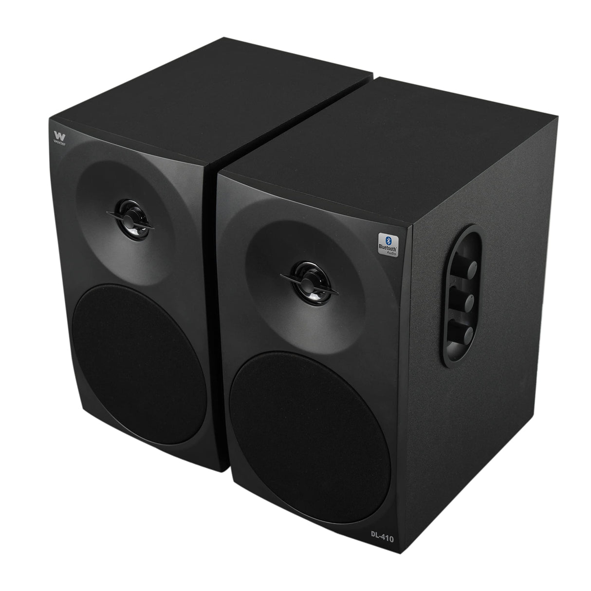 Woxter Dynamic Line 410 BT –Altavoces estéreo 2.0 150W de Potencia,Bluetooth, Madera, Woofer de 4 Pulgadas, 2 Tweeter, 3.5 mm, RCA, Control Volumen, Agudos, Graves, Bookself Speakers, Color Negro