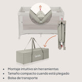 lionelo Ellen Cuna de Viaje 3 en 1 de 0 a 3 años, Cuna Colecho para Recién Nacidos y Mayores hasta 15 kg, 2 Alturas de Colchón, Correas de Amarre, Entrada Lateral con Cremallera, 2 Ruedas Bolsa