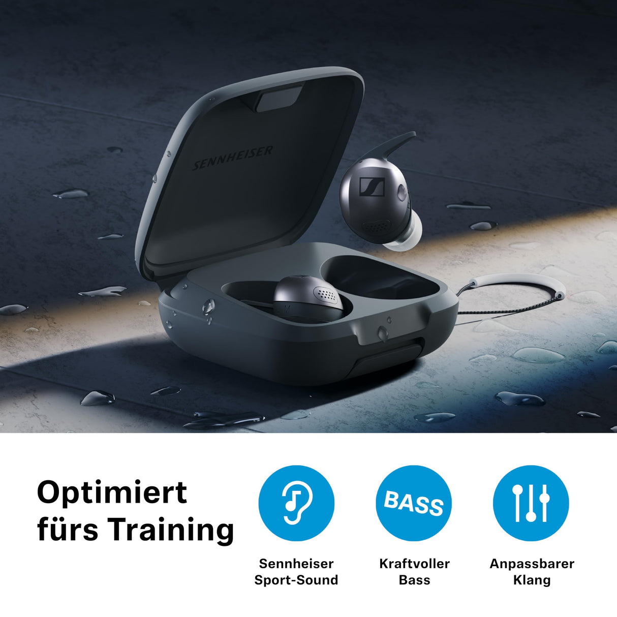 Sennheiser Momentum Sport Auriculares con Ajuste de Sonido Deportivo y ANC adaptativo, Ajuste Seguro, 24 Horas de duración de la batería - Grafito