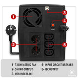 Atlantis OnePower 1200, UPS Line Interactive 1200VA/700W, AVR, Onda Pseudosinusoidal, 3 Tomas IEC+2 enchufes Schuko, 2 Pilas 12 V 7Ah
