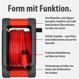 Brennenstuhl Profesional KA 3210 5 IP44 Carrete de cable para instalaciones de construcción (cable H07BQ-F 3G2,5 de 33 m en rojo, 5 enchufes, uso en obra y exterior permanente, fabricado en Alemania)