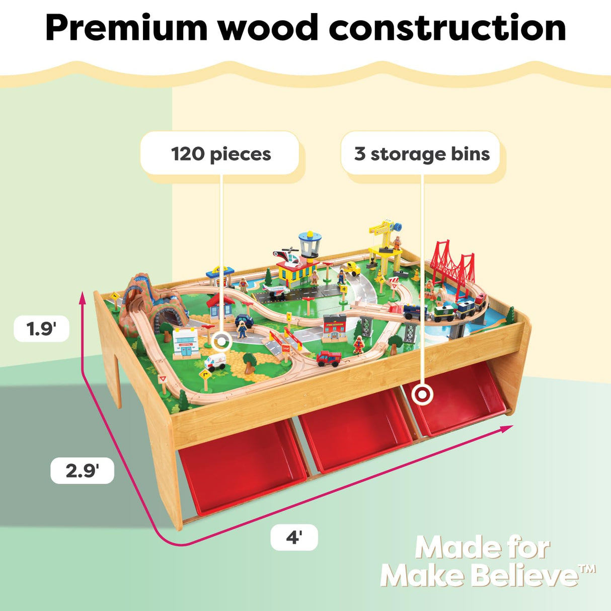 KidKraft Juego de Tren y Mesa de Madera Waterfall Mountain con Cajas de Almacenamiento, Circuito de ferroviarias con Coches, helicóptero y avión de Juguete niños 3+ años (17850)