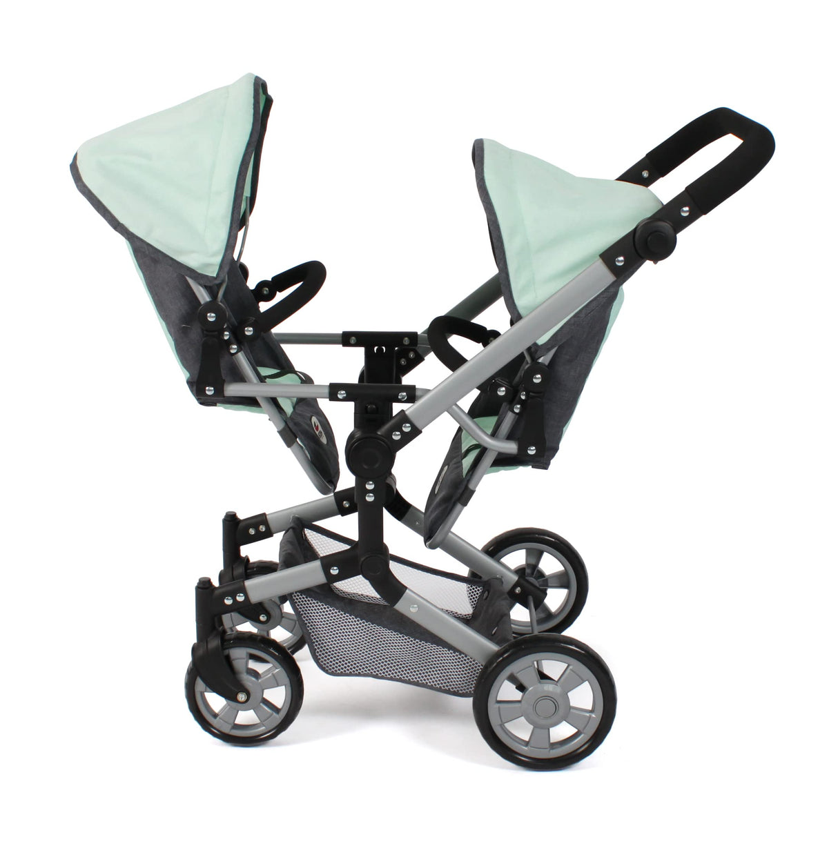 Bayer Chic 2000 - Cochecito de muñecas Linus Duo, Carrito de muñecas Gemelos para niños de 4 a 8 años, Melange Gris Oscuro, Menta, 690-67