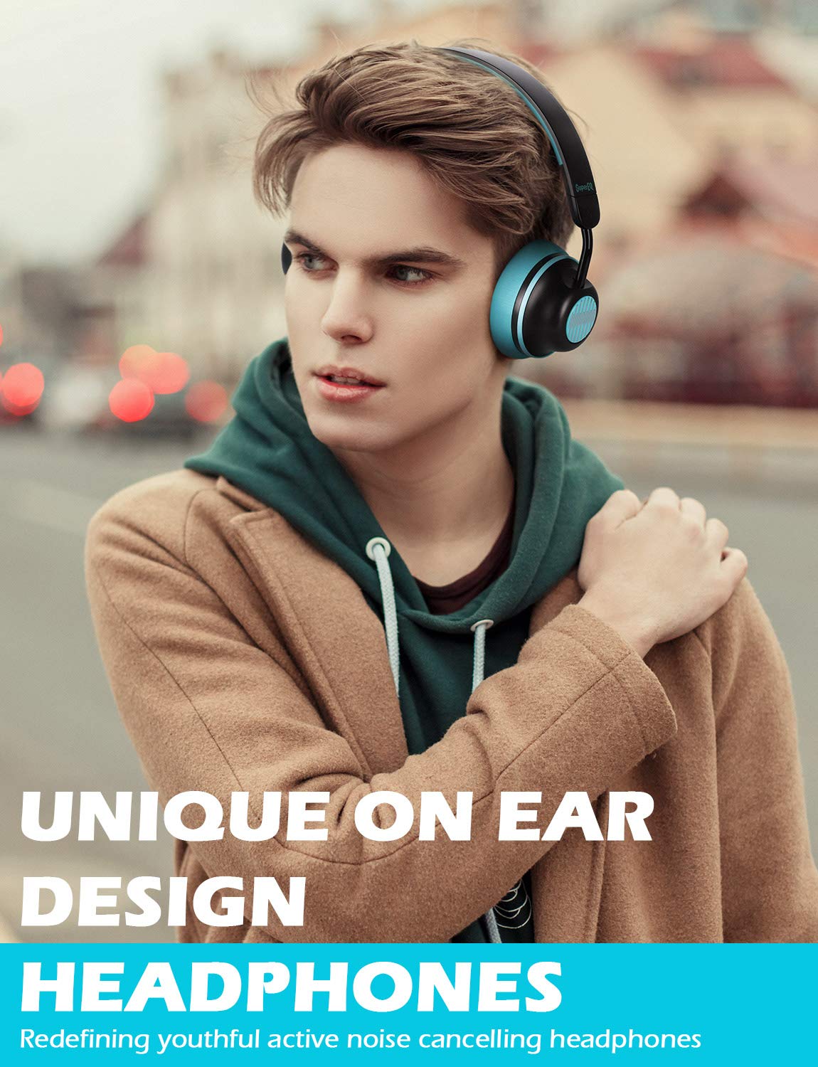 SuperEQ Auriculares con Cancelación Activa de Ruido, S2 Cascos Inalambricos Bluetooth 5.0 con Micrófono CVC 8.0, Bass Profundos, 25 Hrs de Reproducción para PC/Teléfonos Móviles/TV