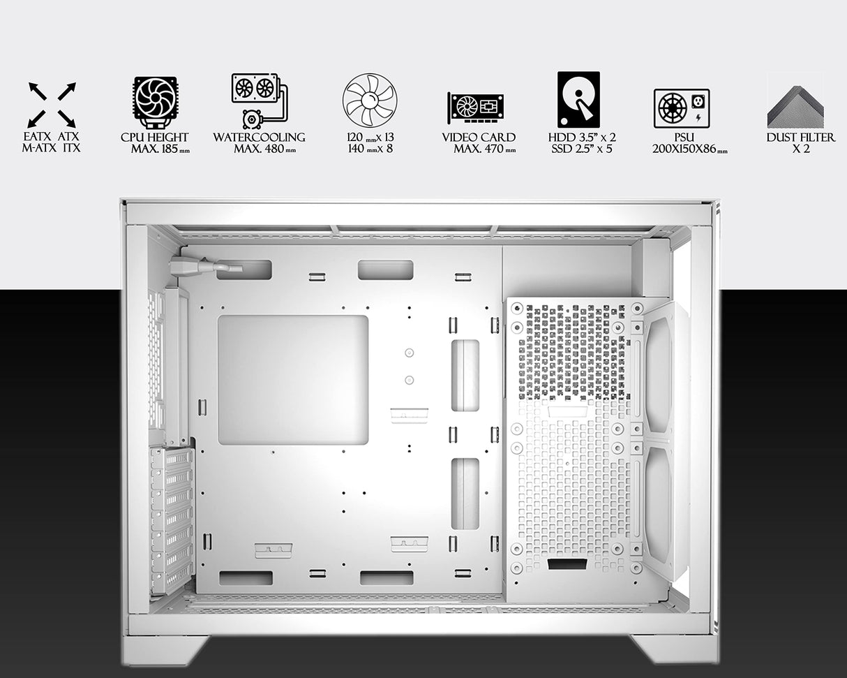SaharaGaming P480MB-T RGB ATX - Carcasa para PC (Ventilador Pirate Turbo ARGB de 4 x 12 cm, gestión de Cables, concentrador de Ventilador de 10 Puertos, PWM, Sync) Negro
