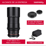 Samyang F1312306101 - Objetivo para vídeo VDSLR para Sony E T3.1 AS IF UMC II (Distancia Focal Fija 100mm, diámetro Filtro: 67mm), Negro