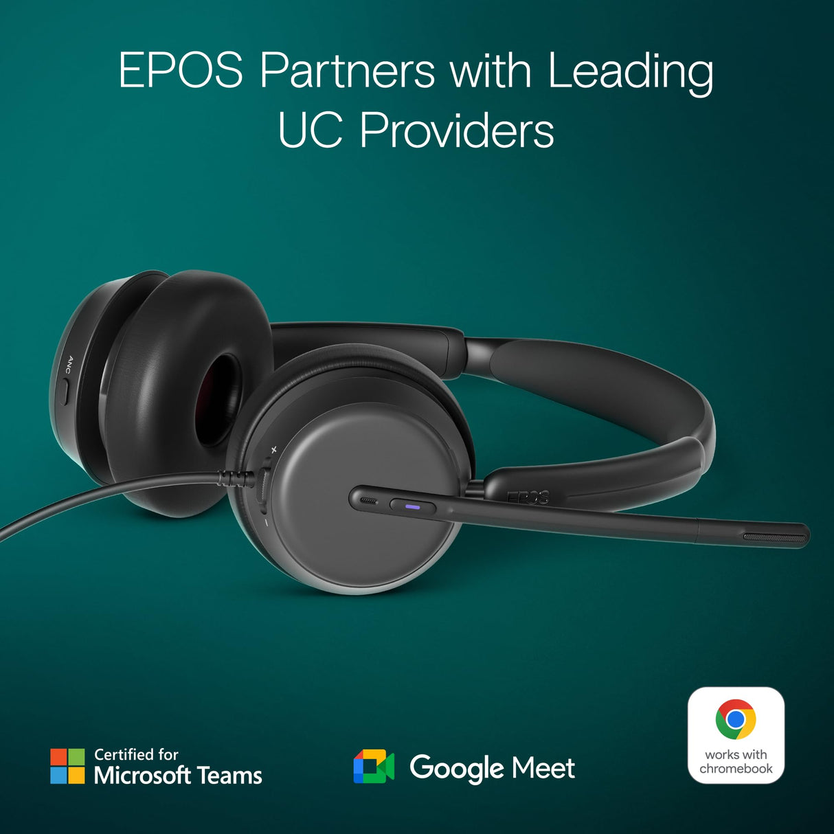 EPOS Impact 860T ANC Auriculares con Cable de Doble Auricular con Cancelación Activa de Ruido, Certificado Teams, USB-C y USB-A, Super Wideband Audio, para Oficina, Zoom, Trabajo Remoto e Híbrido