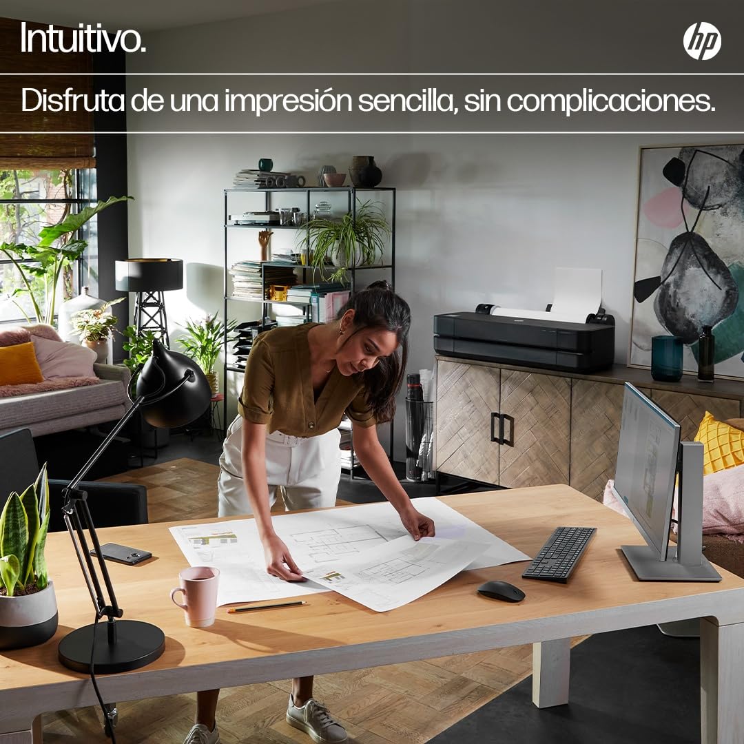HP DesignJet T230 de 61 cm (5HB07D), Impresora de Gran Formato, Plotter, Estándar A4-A1, 68 Impresiones A1/h, Wi-Fi, Ethernet, USB, 2400x1200 dpi, Metal Reciclado, Garantía de 1 Año, HP Click, Negro