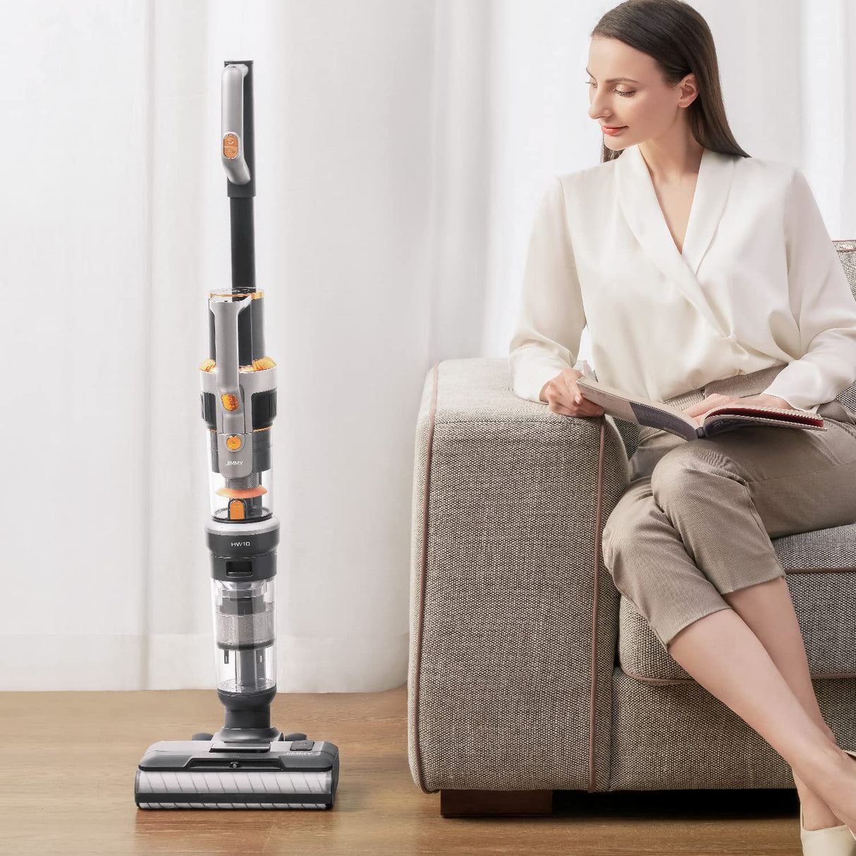 Jimmy HW10 Pro Aspirador Lavador, Limpiador 3 en 1 Inalámbrico Multisuperficie, 400 W, Asistente de Voz, Batería Extraíble con 80 Minutos de Autonomía, Pantalla LED y Autolimpieza