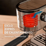 Krups Virtuoso Essential - Cafetera espresso 15 bar, acero inox negro, diseño compacto y elegante, parada automática, espresso y cappuccino, Thermoblock, boquilla de vapor, incluye cuchara, XP4418