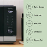 Panasonic NN-GD39QSEPG 29L Horno microondas parrilla de acero inoxidable con plato de vapor, 1000W, descongelación automática, rueda y accesorios