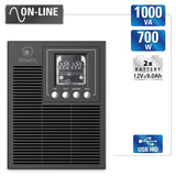 Atlantis A03-OP1002XLN Online 88% Quieter Server UPS Double Conversion Pure Sine Wave 1000VA 700W, Low Noise Fan Gelid 23,6 dBA, USB,2 Schuko + 1 IEC, 2x12V-9Ah
