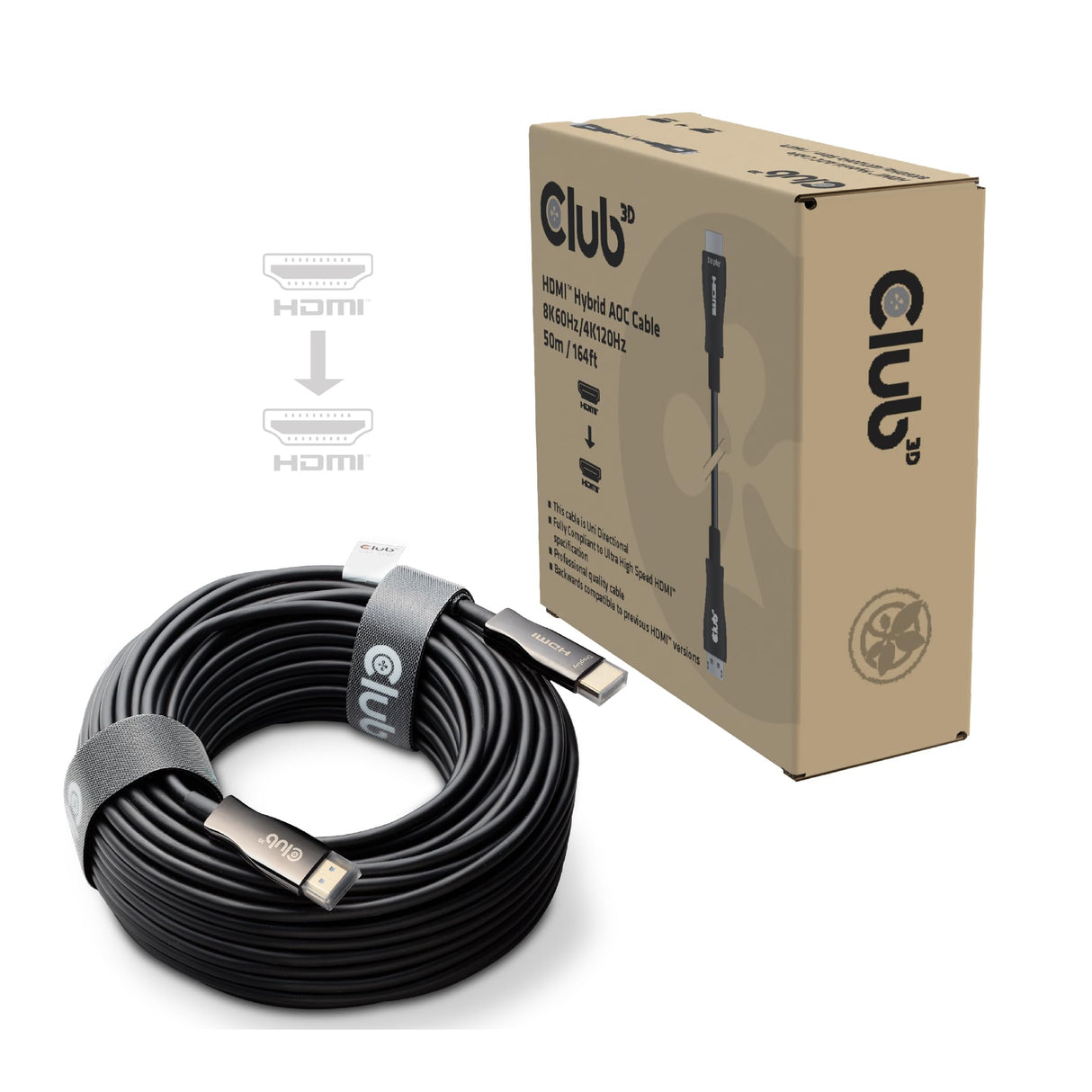 Club 3D CAC-1393 HDMI™ Hybrid AOC Cable 8K60Hz/4K120Hz 50m