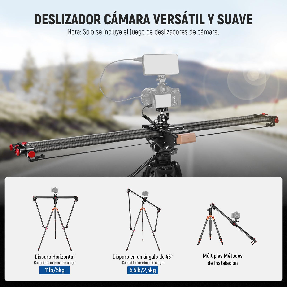 NEEWER 47,2"/120cm Deslizador Motorizado Cámara, App Control Inalámbrico DSLR Deslizador Riel Fibra Carbono con 4400mAh Batería F750 (Cargador No Incluido), Modo Video, Lapso Tiempo Foto, ER1