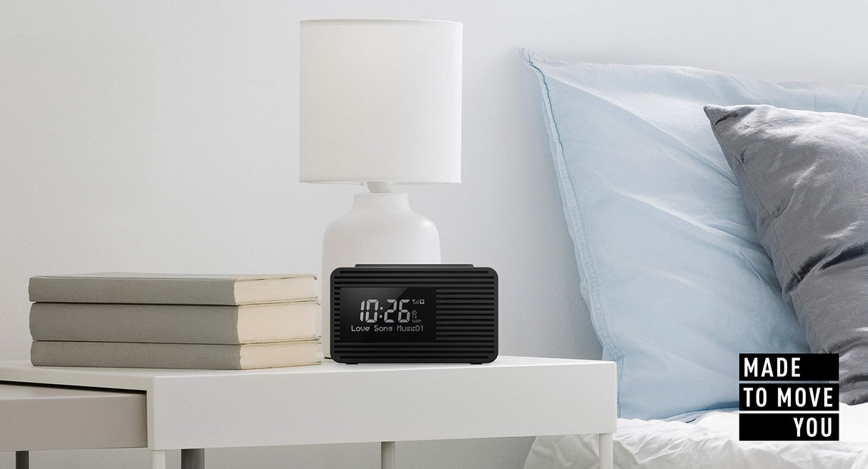 Panasonic RC-D8EG-K - Radio Despertador Digital Dab+, Pantalla Grande, Botón Snooze, Doble Temporizador, Carga de Smartphone con Puerto USB, Sleep Timer