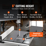 VEVOR 370 W Sierra de Cinta con Soporte de Mesa de Dos Velocidades de 506 RPM/920 RPM con Guía y Calibre de Inglete, Ancho de Garganta 245 mm, Altura de Corte de 160 mm para Carpintería, Aluminio