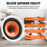 VEVOR 4 Altavoces de Techo de 205 mm, 100 W, Altavoces de Techo y de Pared de Montaje Empotrado con 8 Ω Impedancia 89 dB de Sensibilidad para Hogar, Sala de Estar, Dormitorio o Porches Cubiertos