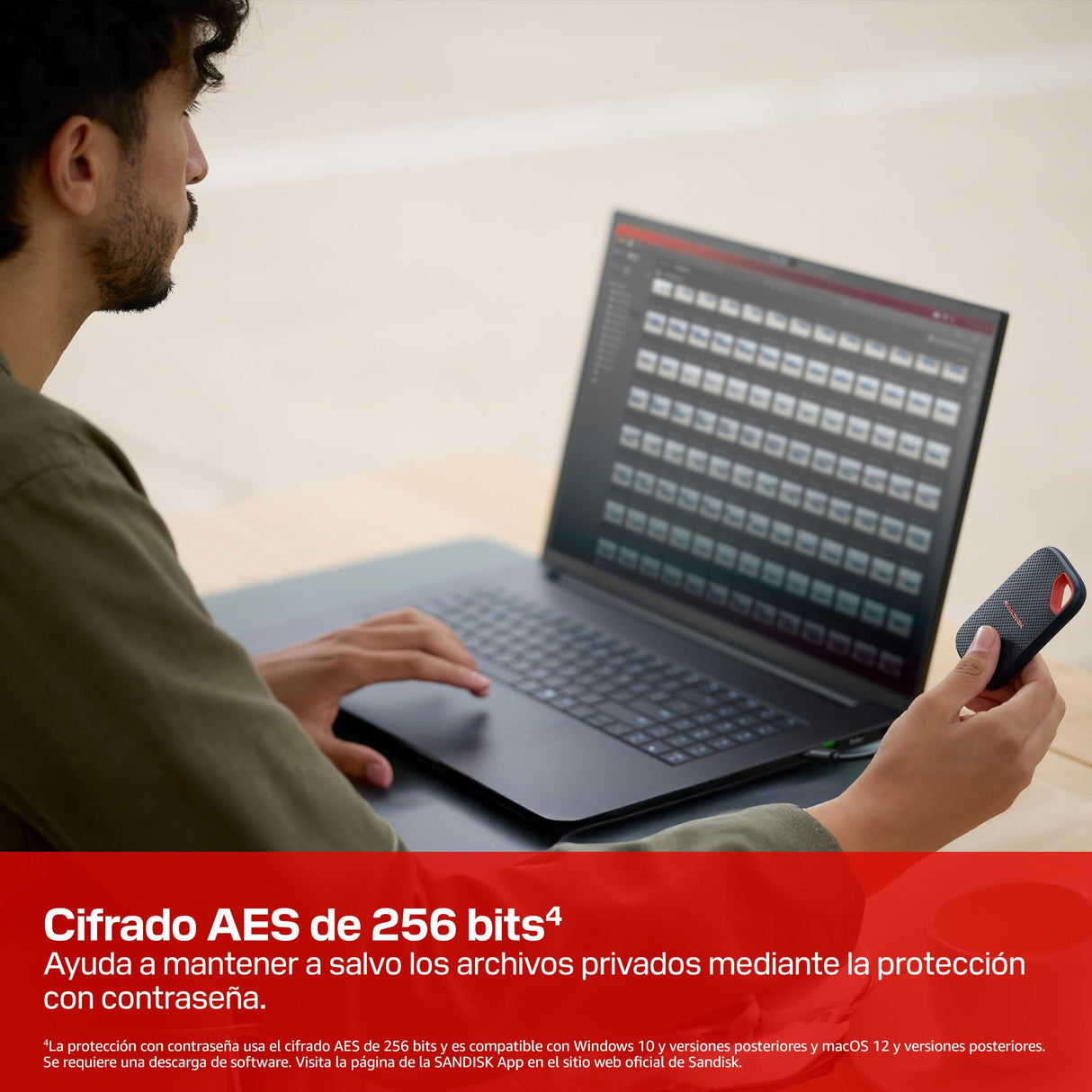 SANDISK Extreme Portable SSD 4 TB (velocidades hasta 2000 MB/s, USB Type-C, con clasificación IP65 de Resistencia al Agua y al Polvo, protección contra caídas de hasta 3 Metros)