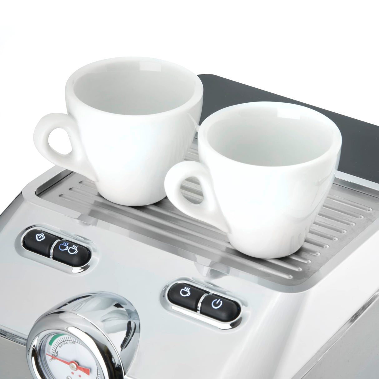 Caso Espresso Gourmet - Cafetera de acero inoxidable con bomba Ulka 19 bares con espumador de leche, para café en polvo o cápsulas ESE, para 2 tazas, con placa calefactora para taza