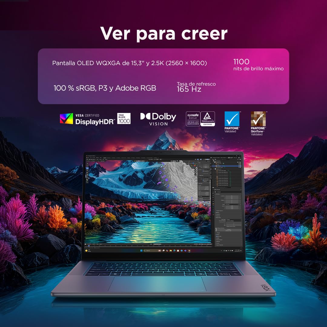 Lenovo Yoga Pro 7 Gen 11 Aura Edition – Portátil IA 15.3" OLED 2.5K (Intel Core Ultra 7 356H, NVIDIA GeForce RTX 5050, 32 GB RAM, 1 TB SSD, Wi-Fi 7, Win 11 Home, Copilot+ PC) QWERTY Español, Gris Luna