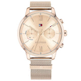 Tommy Hilfiger Reloj Analógico de Cuarzo Multifunción para Mujer con Correa de Malla de Acero Inoxidable de Oro Rosa - 1782303