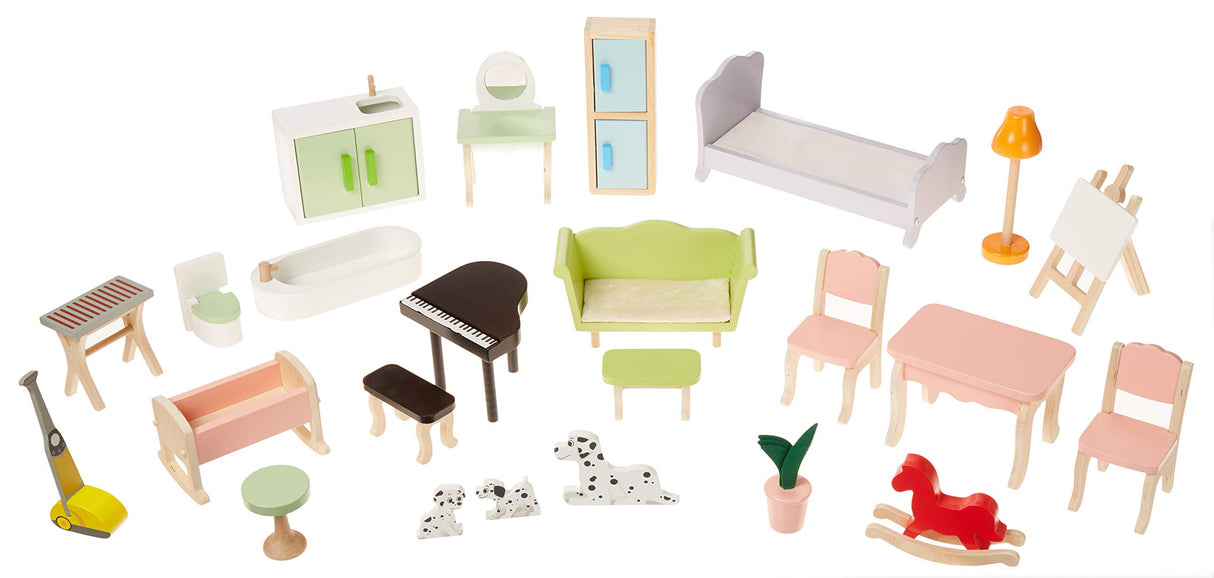Amazon Basics - Casa de muñecas de madera y 4 pisos y muebles para muñecas de 30.48 cm