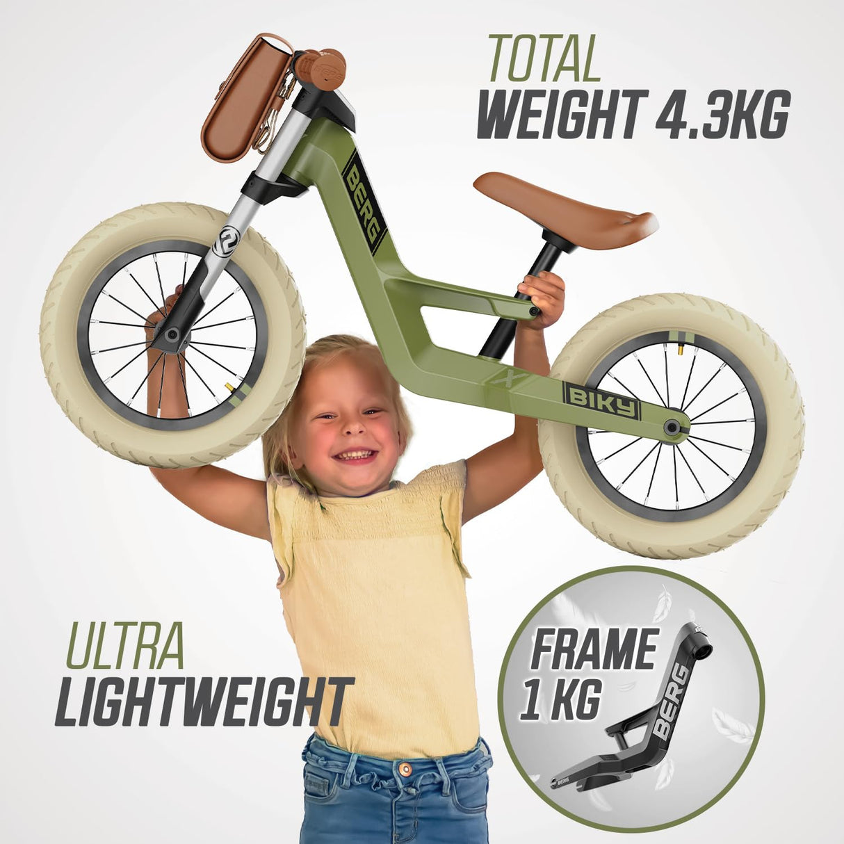Berg Biky Retro Bicicleta sin Pedales 2 años, Juguetes Infantiles, Ligera, Sillín de Altura Ajustable, hasta 25kg, Verde