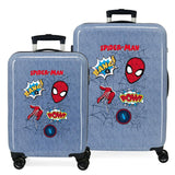 Marvel Spiderman Denim Juego de maletas Azul 55/68 cms Rígida ABS Cierre de combinación lateral 104L 6 kgs 4 Ruedas Dobles Equipaje de Mano