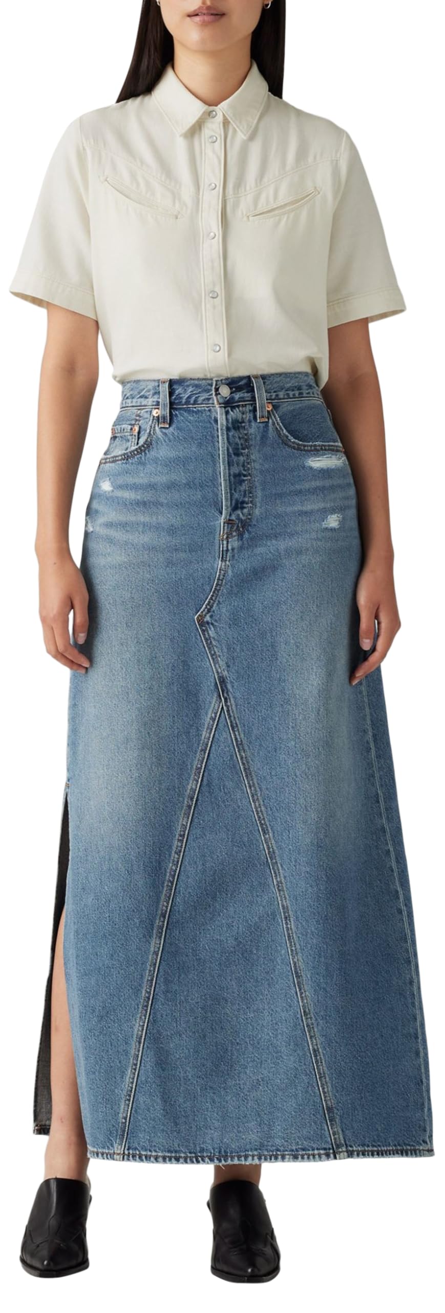 Levi's Iconic Long Skirt W/Slit Falda, Verified Vintage SKI, 27 Mujeres