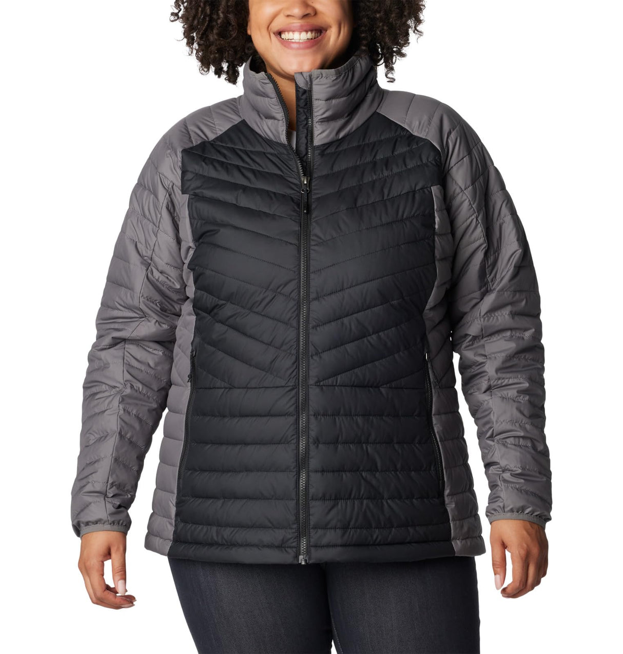 Columbia Powder Lite Jacket, Chaqueta Acolchada para Mujer, City Grey/Black/Shark, Talla M