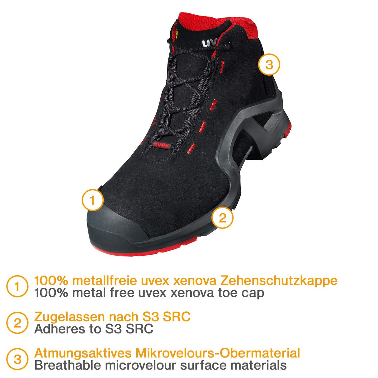 Uvex 1 X-tended Support Bota de Seguridad S3 SRC | Zapato Profesional de Trabajo | Punta Antiaplastamiento de Composite | Negro