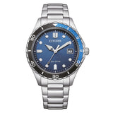 CITIZEN AW1821-89L - Reloj analógico de Cuarzo para Hombre con Correa de Acero Inoxidable, Azul, Talla única, Pulsera