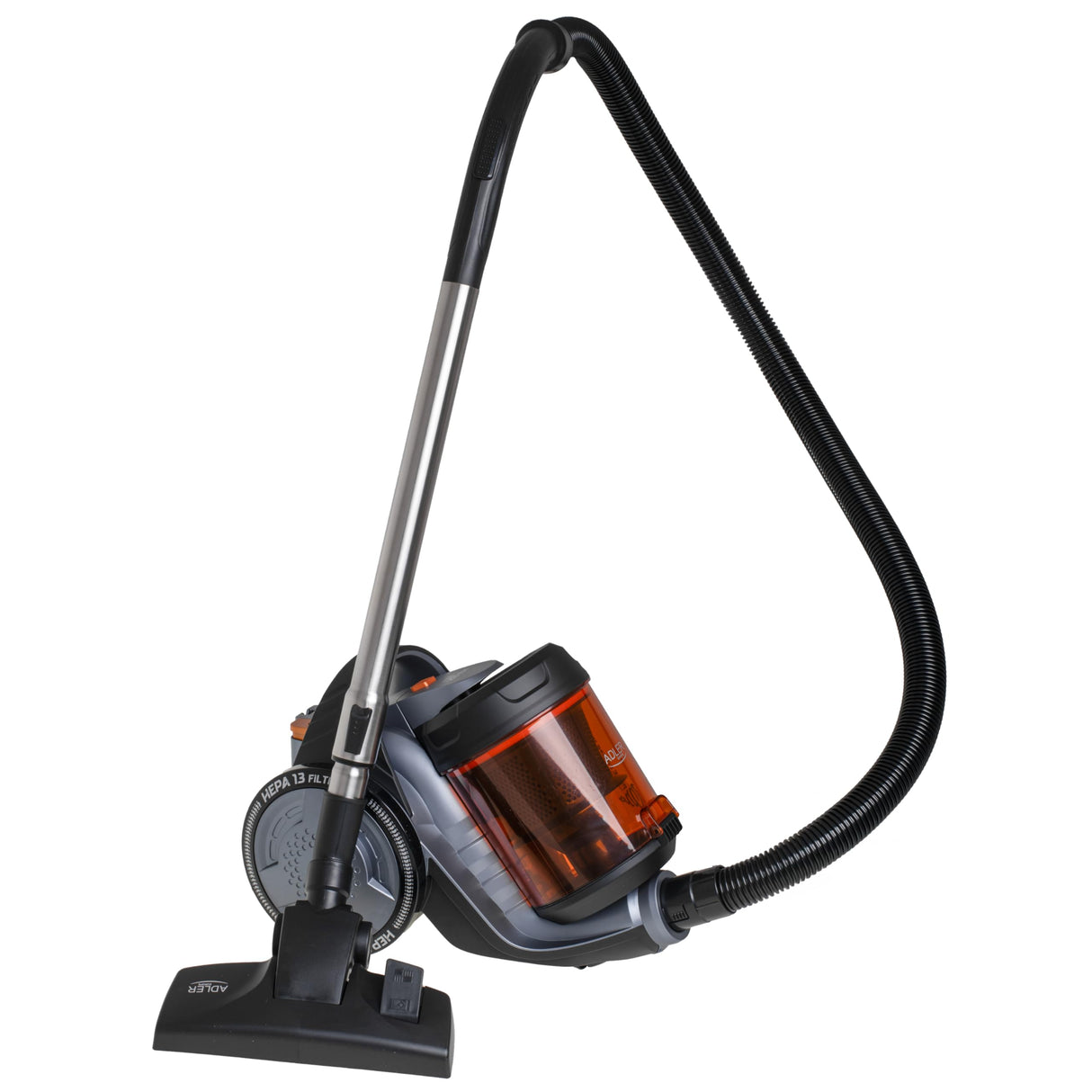 ADLER Aspiradora sin Bolsa Ciclónica AD7065, HEPA 13, Filtración ciclónica, Depósito 1,6L, Flujo de Aire máximo: 27 litros/Segundo, Gris y Naranja, con 5 Accesorios, Potencia Nominal: 700 W
