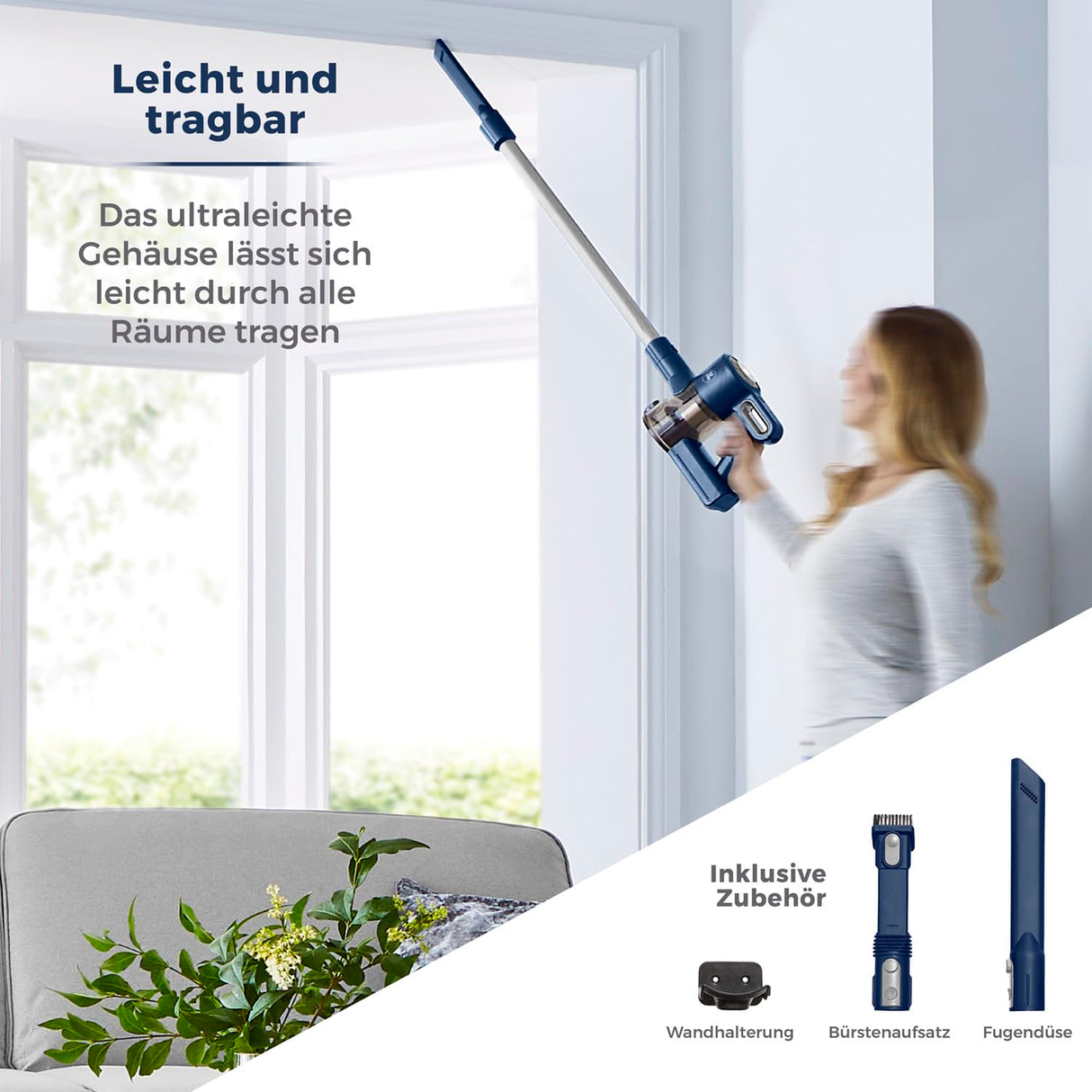Tower T513008 VL35 Plus Aspiradora sin Cable 3 en 1 – Aspirador Vertical con Filtro HEPA y Cabezal Antienredos – Aspiradora sin Bolsa con Depósito de 1 Litro, 22.2 V - Azul Oscuro y Plata
