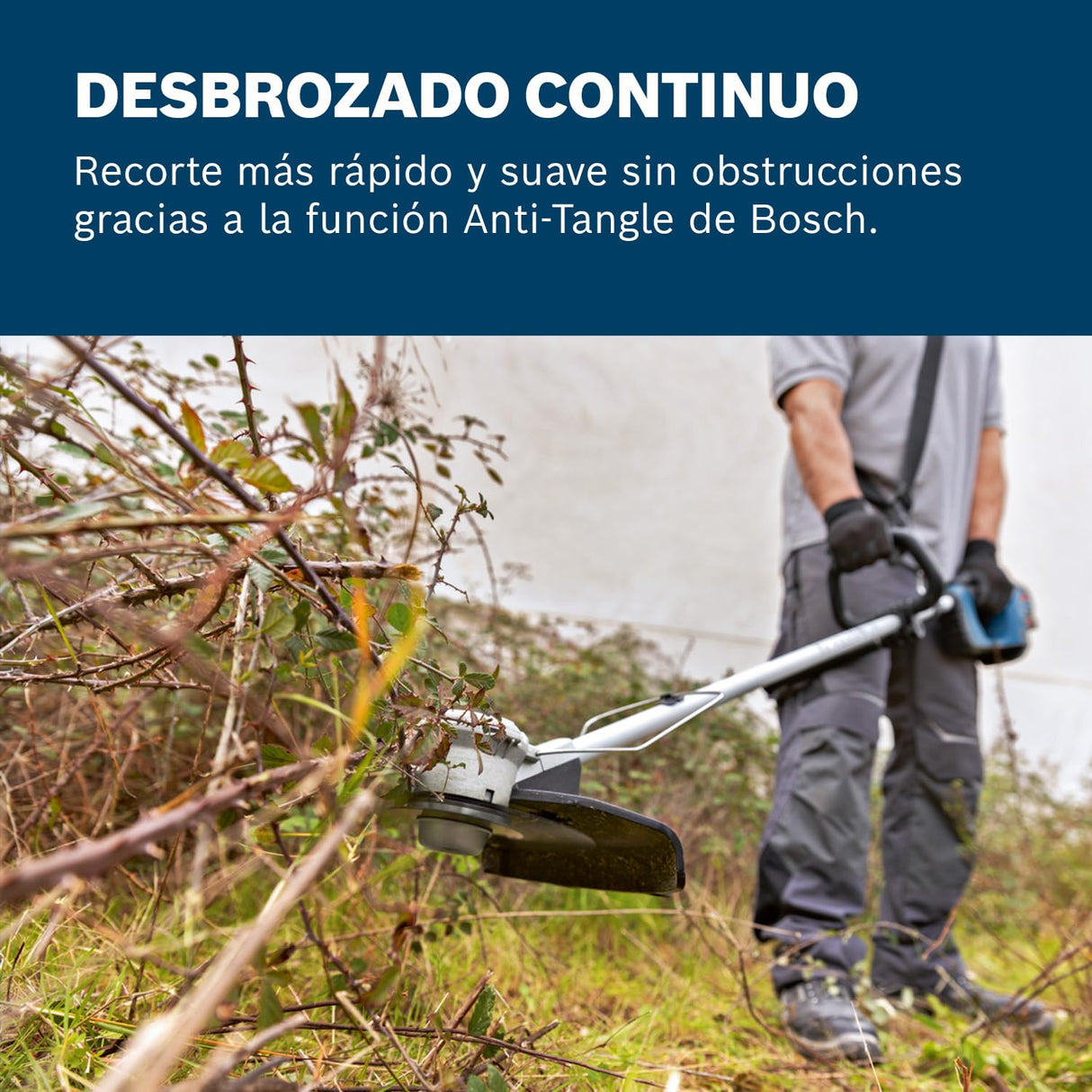 Bosch Professional 18V System desbrozadora a batería GFR 18V-23 (motor sin escobillas, diámetro del área de corte 23 cm, incl. 1 bobina, 1 correa, set de cuchillas, protector de plantas)