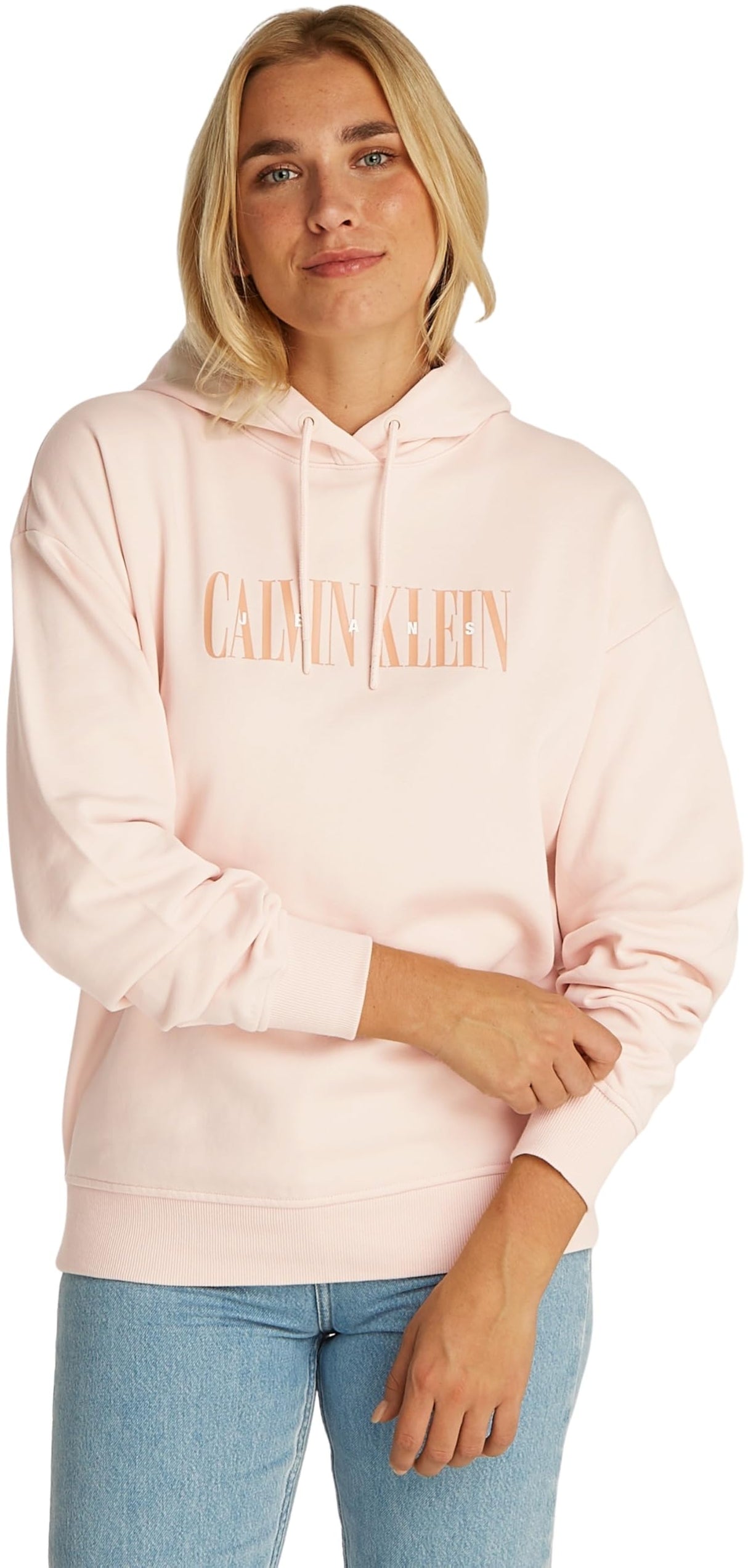 Calvin Klein Hoodie Mujer Varsity de algodón, Rosa (Silver Peony), S