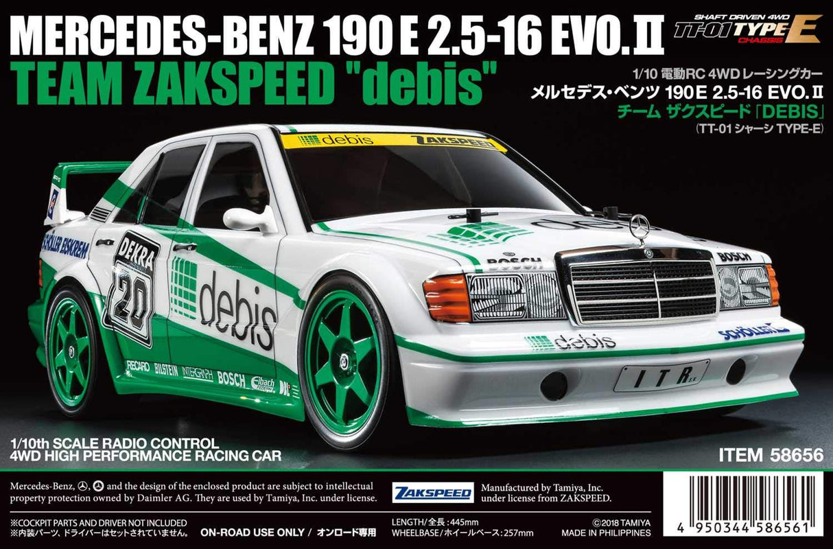 Tamiya 58656 – 1:10 RC MB 190E debis Zakspeed TT-01E, Coche teledirigido/vehículo, construcción de maquetas, Kit de construcción, Hobby, Manualidades, Modelo, Montaje