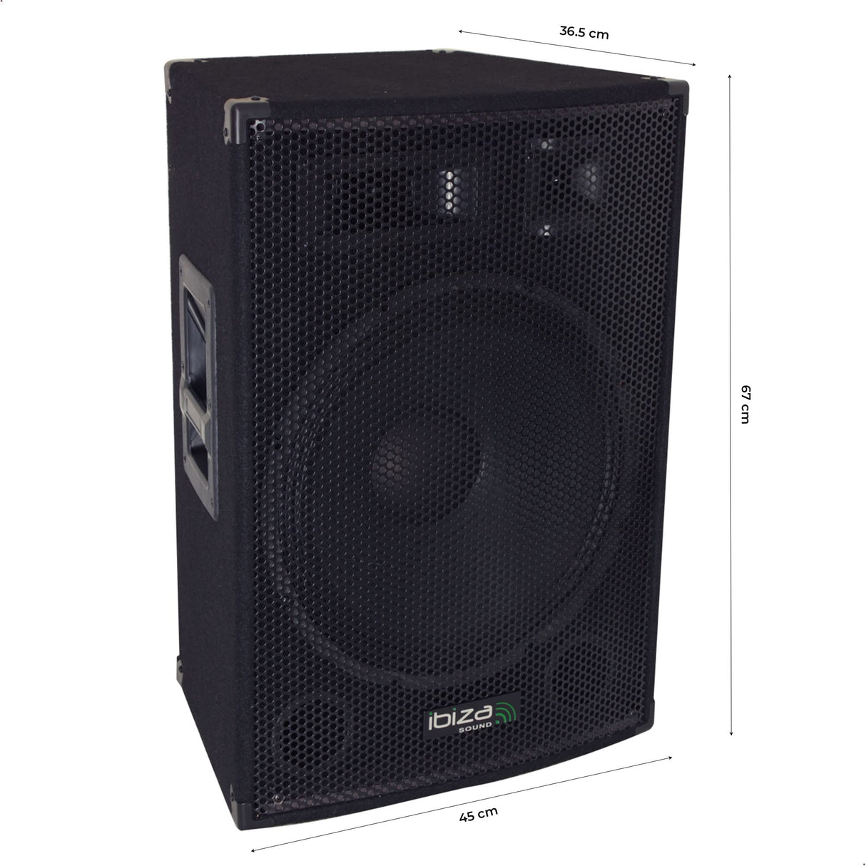 Ibiza - DISCO15B - Altavoz trapezoidal pasivo de 3 vías con controlador de graves de 15"/38cm - 700W - Negro