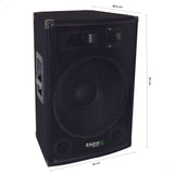 Ibiza - DISCO15B - Altavoz trapezoidal pasivo de 3 vías con controlador de graves de 15"/38cm - 700W - Negro
