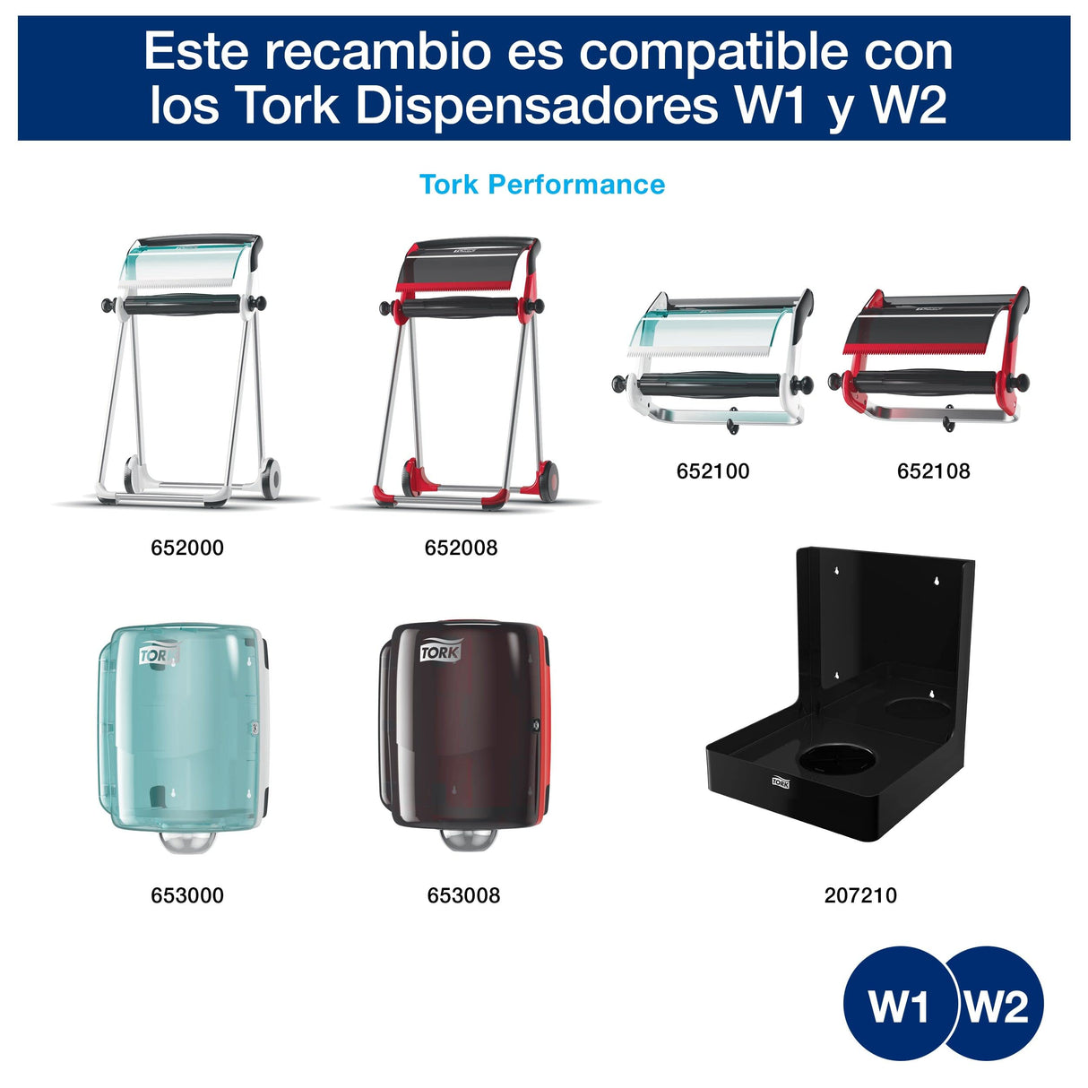 Tork 130052 Papel de secado extra Premium/Paños de limpieza compatibles con el sistema W1 y W2 / 2 x bobinas / 2 capas/Azul