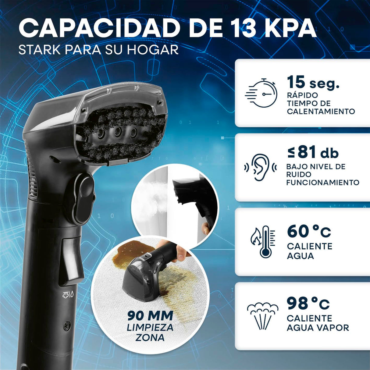 CLEANmaxx Limpiador de tapicería y alfombras Pro Steam | 3 en 1: limpiador de tapicería, limpiador de puntos, limpiador de manchas con tecnología de agua caliente y vapor para alfombras, coches