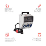 FAMATEL – Caja industrial precableada | IP44 | Con asa | 3 tomas | 2P+TTL | 16A | 250V Diferencial con magnetotérmico | Cable 1,5 m | 3 x 2,5