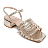 L37 HANDMADE SHOES Love To The World, Sandalia de tacón Mujer, Dorado, 37 EU
